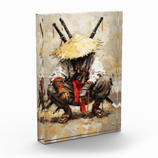 Samurai Resting Palette Knife Orange Impasto Fotoblock (Links)