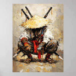 Samurai Resting Palette Knife Orange Impasto Poster