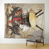 Samurai Resting Palette Knife Orange Impasto Wandteppich (Beispiel (Horizontal))