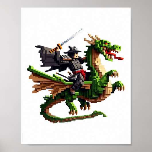 Samurai Riding Dragon Character Gaming Design Bloc Poster (Vorne)