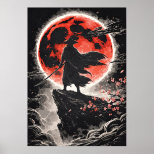 Samurai Ronin im roten Mond - japanische Anime-Kun Poster