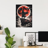Samurai Ronin in Red Moon - Japanese Anime Art Poster (Heimbüro)