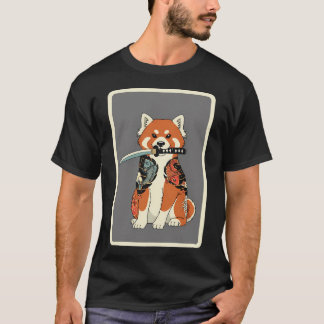 Samurai-Rot-Panda-Tätowierungsstil T-Shirt