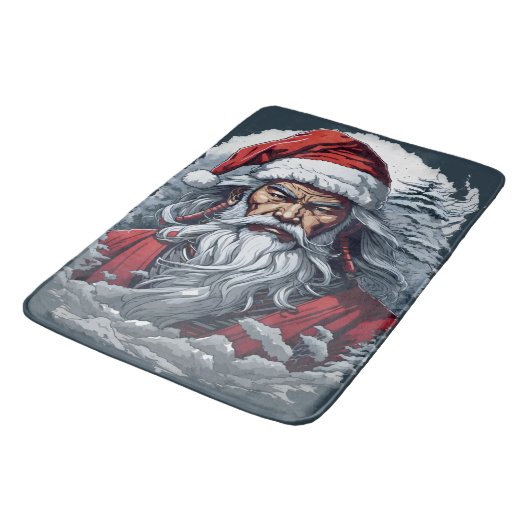 Samurai Santa Warrior Weihnachtsgeschenk Badematte (Schrägansicht)