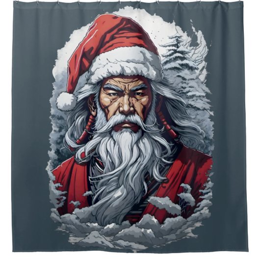 Samurai Santa Warrior Weihnachtsgeschenk Duschvorhang (Vorderseite)