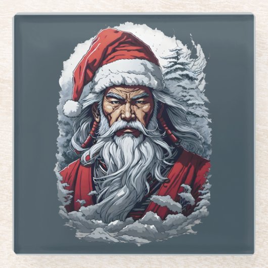 Samurai Santa Warrior Weihnachtsgeschenk Glasuntersetzer (Vorderseite)