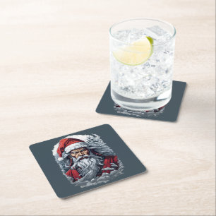 Samurai Santa Warrior Weihnachtsgeschenk Rechteckiger Pappuntersetzer