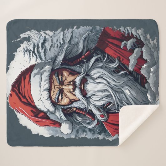 Samurai Santa Warrior Weihnachtsgeschenk Sherpadecke (Vorderseite (Horizontal))