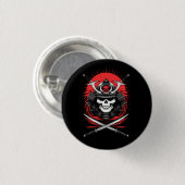 Samurai-Schädel aufsteigende Sonne Krieger Kunst Button (Vorne & Hinten)
