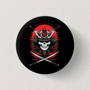 Samurai-Schädel aufsteigende Sonne Krieger Kunst Button