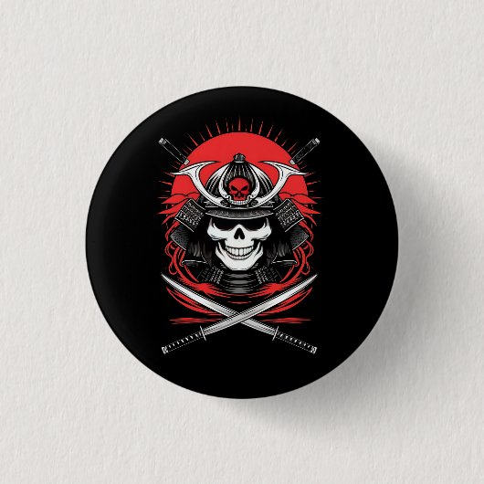 Samurai-Schädel aufsteigende Sonne Krieger Kunst Button (Vorderseite)