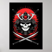Samurai-Schädel aufsteigende Sonne Krieger Kunst Poster (Vorne)