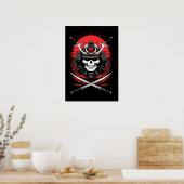Samurai-Schädel aufsteigende Sonne Krieger Kunst Poster (Küche)