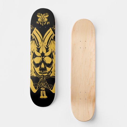 Samurai-Schädel-Goldschwarzfarbe Skateboard (Vorderseite)