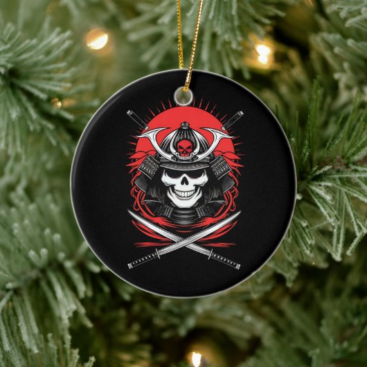 Samurai-Schädel Rising Sun Krieger Kunst Keramik Ornament (Baum)