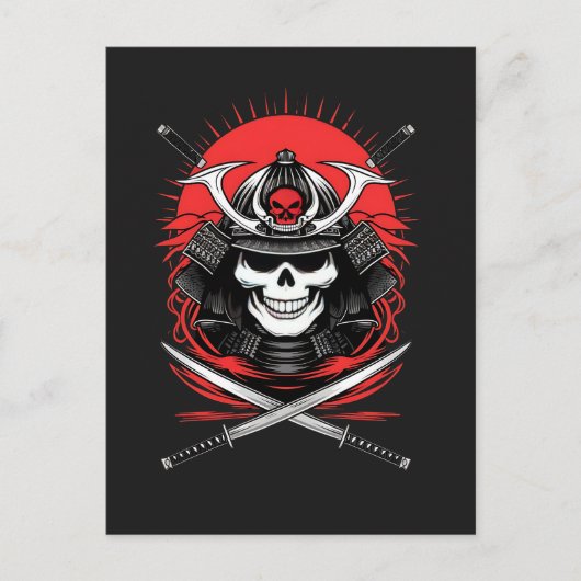 Samurai-Schädel Rising Sun Krieger Kunst Postkarte (Vorderseite)