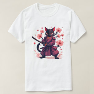 Samurai-Schwarze-Katze-Japanisches-Ästhetik-Kirsch T-Shirt