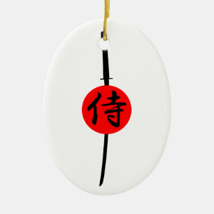SAMURAI - Schwert und Kanji Keramik Ornament