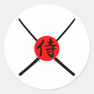 SAMURAI - Schwert und Kanji Runder Aufkleber