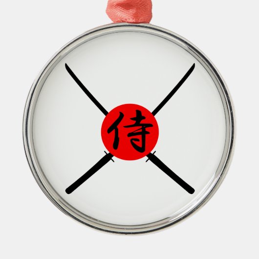 SAMURAI - Schwert und Kanji Silbernes Ornament (Vorne)