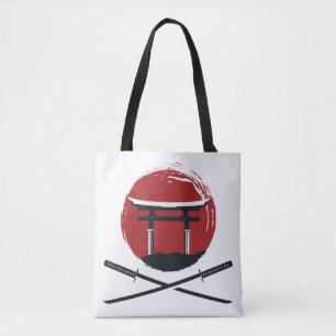 Samurai Schwertsymbol mit Torii Gate Cartoon Vinta Tasche