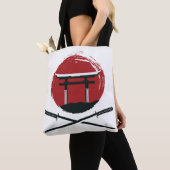 Samurai Schwertsymbol mit Torii Gate Cartoon Vinta Tasche (Von Nahem)