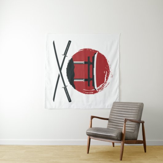 Samurai Schwertsymbol mit Torii Gate Cartoon Vinta Wandteppich (Beispiel (Horizontal))