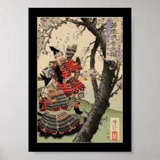 Samurai sieht Kirschblüten um 1885 Poster