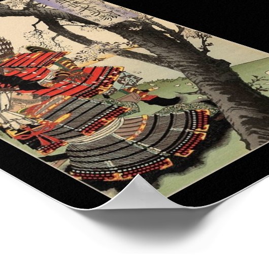 Samurai sieht Kirschblüten um 1885 Poster (Ecke)