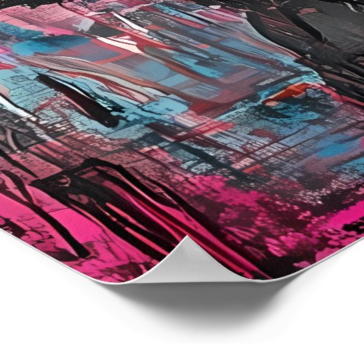 Samurai Silhouette Art Grid Bold Graffiti Style Poster (Ecke)