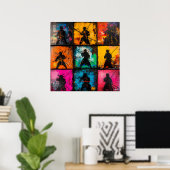 Samurai Silhouette Art Grid Bold Graffiti Style Poster (Heimbüro)