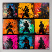 Samurai Silhouette Art Grid Bold Graffiti Style Poster (Vorne)