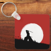 Samurai-Silhouette Sonnenrot Schlüsselanhänger (Vorderseite)