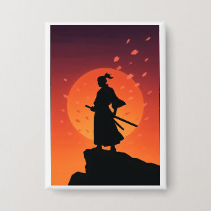Samurai-Sonnenuntergang-Knopf Minimalistischer jap Button