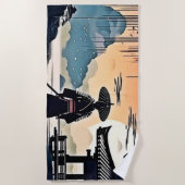 Samurai Sunset: Reflektive Reise Strandtuch (Vorderseite)