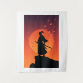 Samurai Sunset Tapestry – Bold Minimalist Wall Art Wandteppich (Vorderseite)