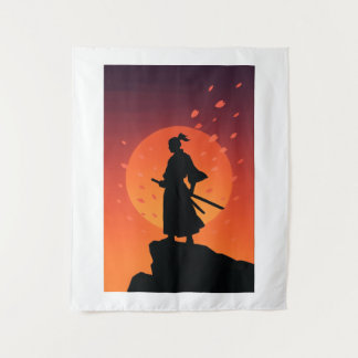 Samurai Sunset Tapestry – Bold Minimalist Wall Art Wandteppich