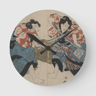 Samurai Sword Fight Circa 1825 Runde Wanduhr