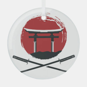 Samurai Sword: Torii Gate Cartoon Ornament Aus Glas