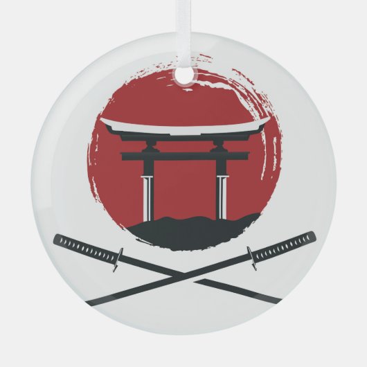 Samurai Sword: Torii Gate Cartoon Ornament Aus Glas (Vorderseite)