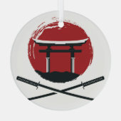 Samurai Sword: Torii Gate Cartoon Ornament Aus Glas (Rückseite)
