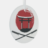 Samurai Sword: Torii Gate Cartoon Ornament Aus Glas (Vorderseite Rechts)