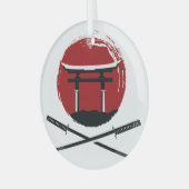 Samurai Sword: Torii Gate Cartoon Ornament Aus Glas (Vorderseite links)
