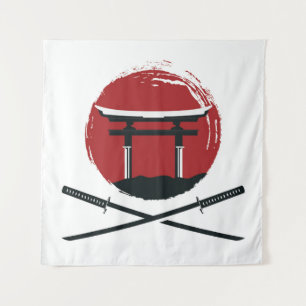 Samurai Sword: Torii Gate Cartoon Wandteppich