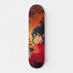 Samurai-Tempel in Flammen Anime Japanisch Skateboard