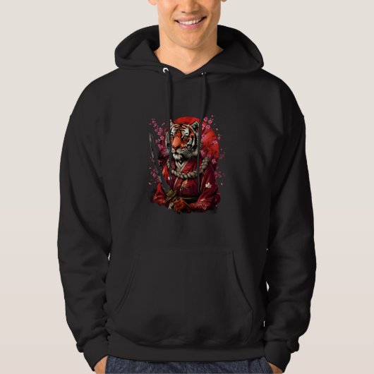 Samurai Tiger Anime Artwork Sakura Tree Japanese N Hoodie (Vorderseite)