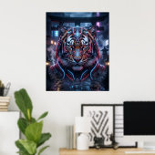 Samurai Tiger Neon Temple Poster (Heimbüro)
