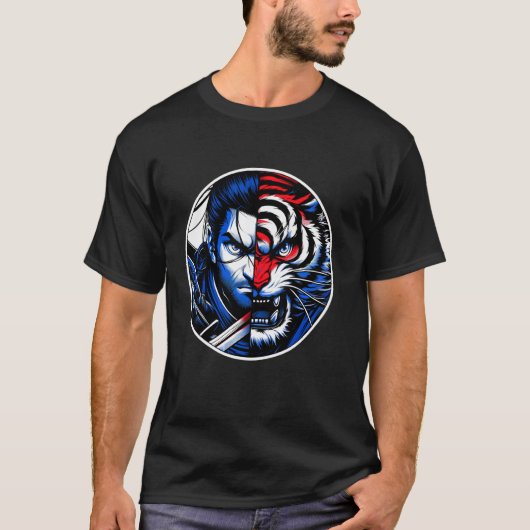 Samurai Tiger Showdown Anime Style Samurai Japanes T-Shirt (Vorderseite)