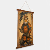 Samurai Tiger - Sumi-e Ink Warrior Art Wandteppich Mit Holzrahmen (Gewinkelt)