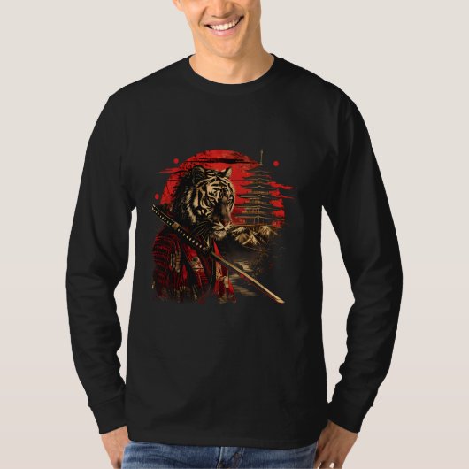 Samurai Tiger Temple Japanese Samurai Tiger Anime  T-Shirt (Vorderseite)